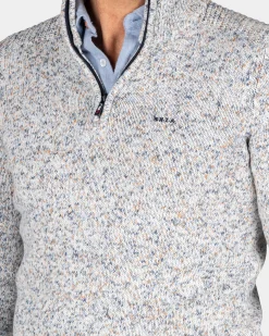 Gray knitted half-zip sweater - Powder Sand