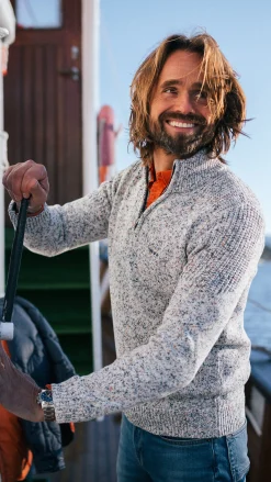 Gray knitted half-zip sweater - Powder Sand