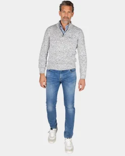 Gray knitted half-zip sweater - Powder Sand