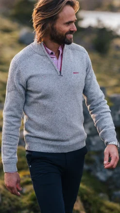 Gray pullover with half-zip - Grey Melange