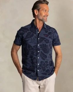 Gray-blue shirt with navy floral print