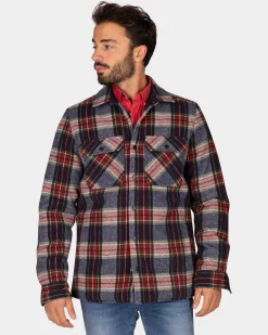 Gray-green-red checkered flannel padded shirt - Winter Navy