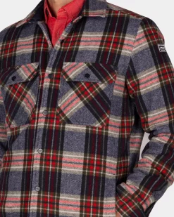 Gray-green-red checkered flannel padded shirt - Winter Navy