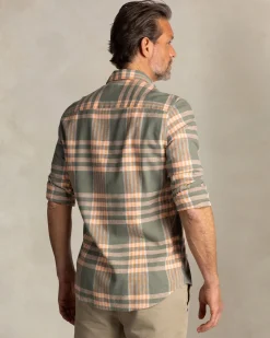 Green and orange short-sleeve checkered shirt