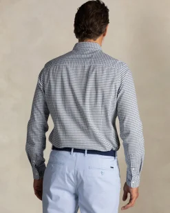 Green check cotton button-down