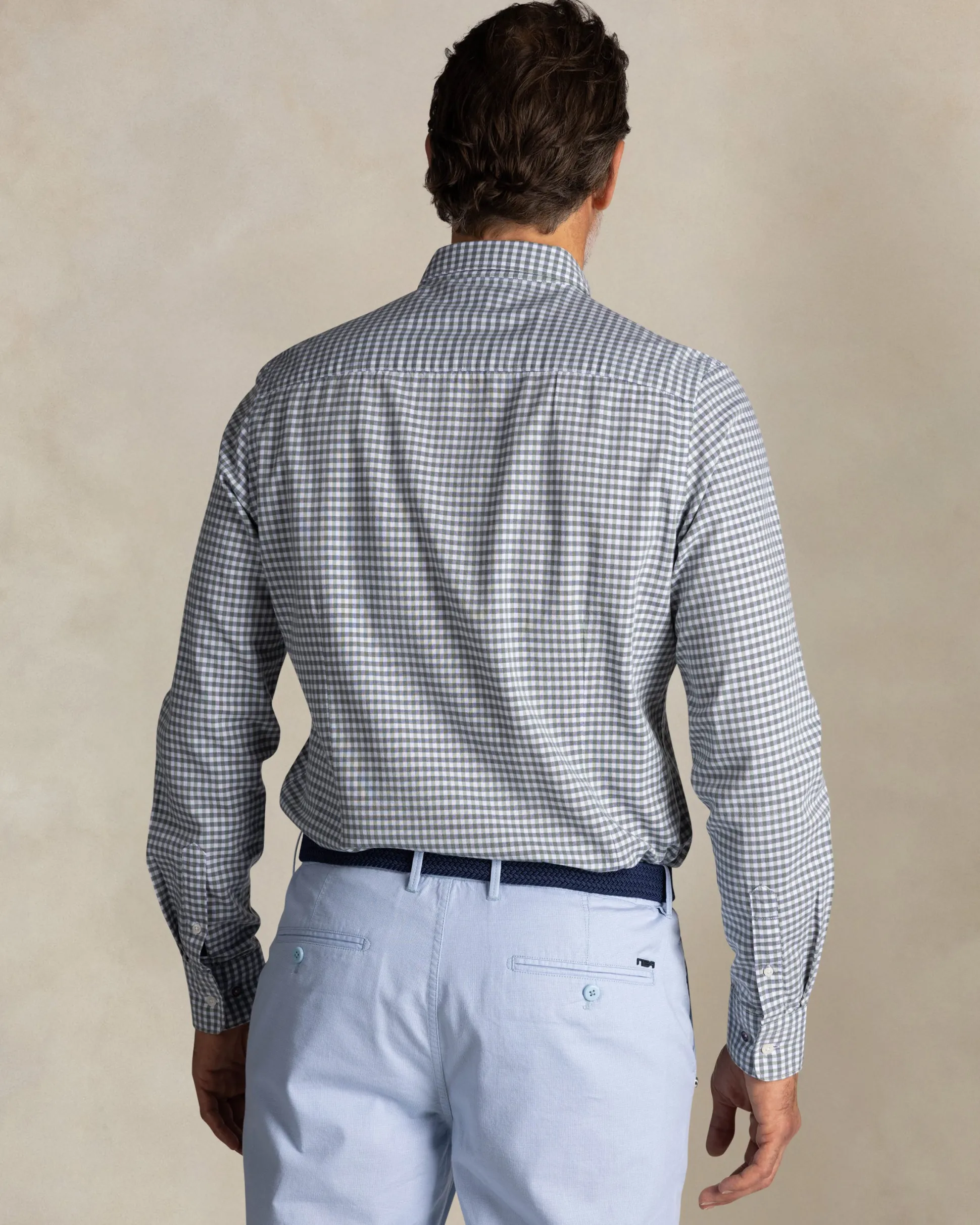 Green check cotton button-down