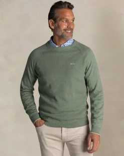 Green cotton crew neck sweater