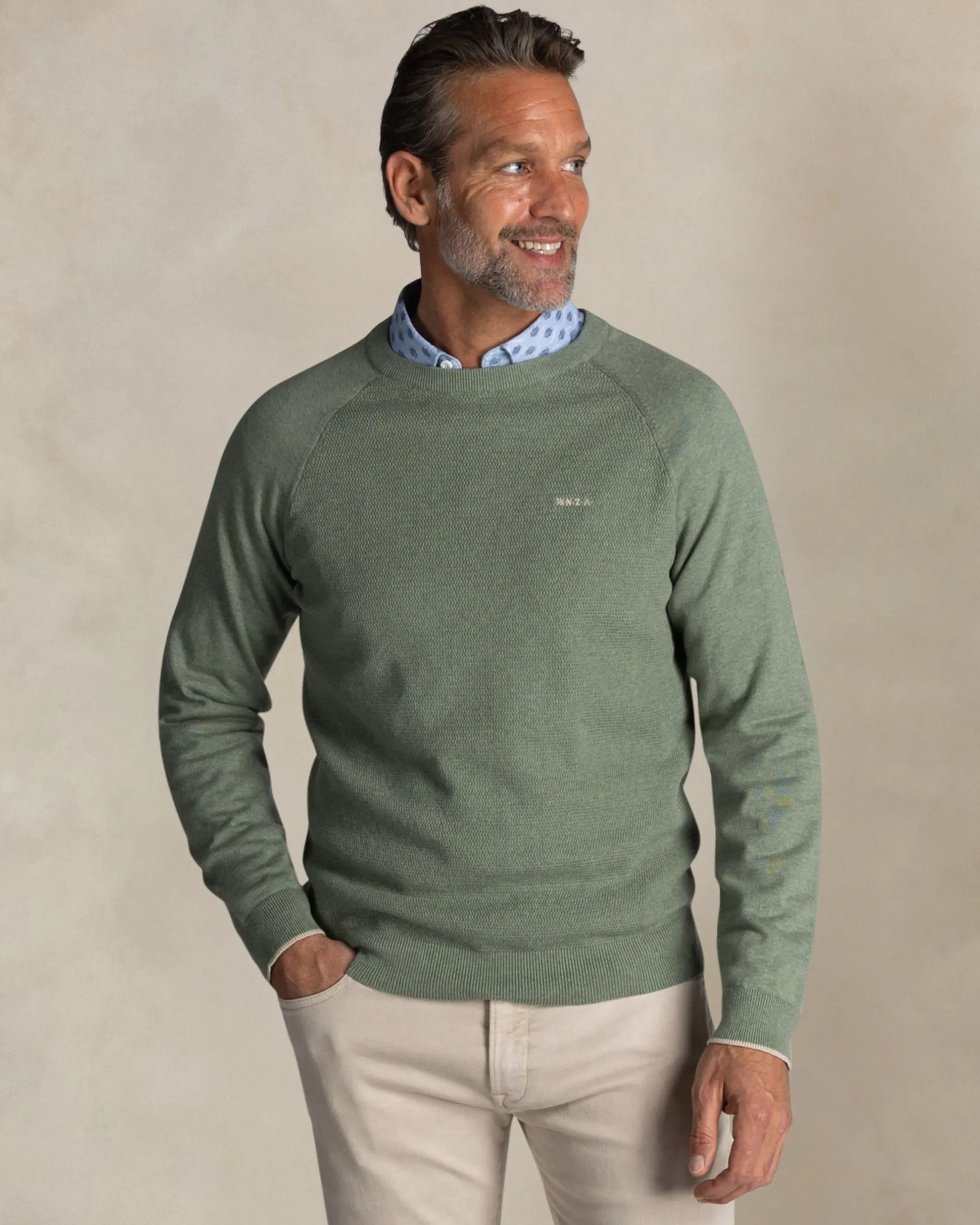 Green cotton crew neck sweater