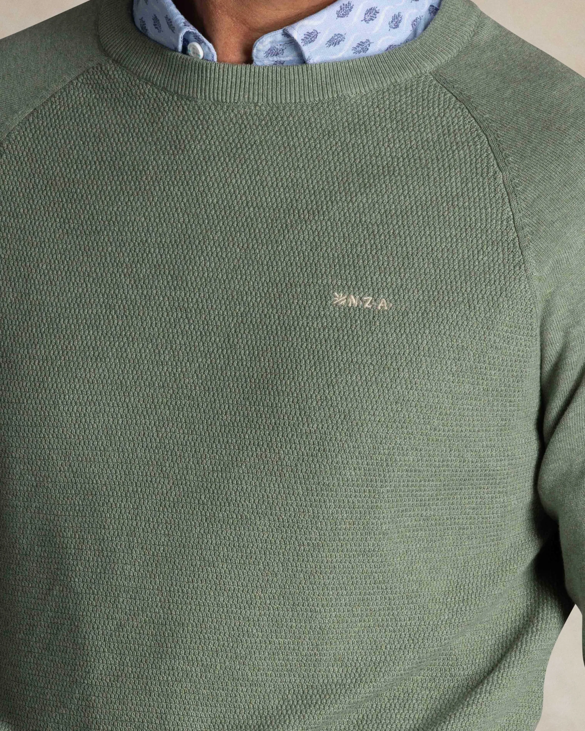 Green cotton crew neck sweater