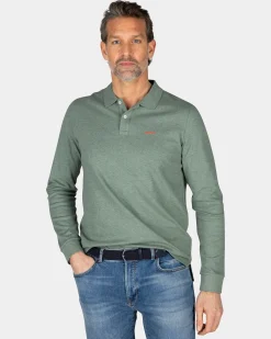 Green cotton long sleeve polo