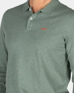 Green cotton long sleeve polo