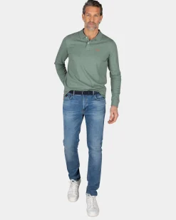 Green cotton long sleeve polo