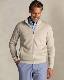 Green cotton zip-up sweater