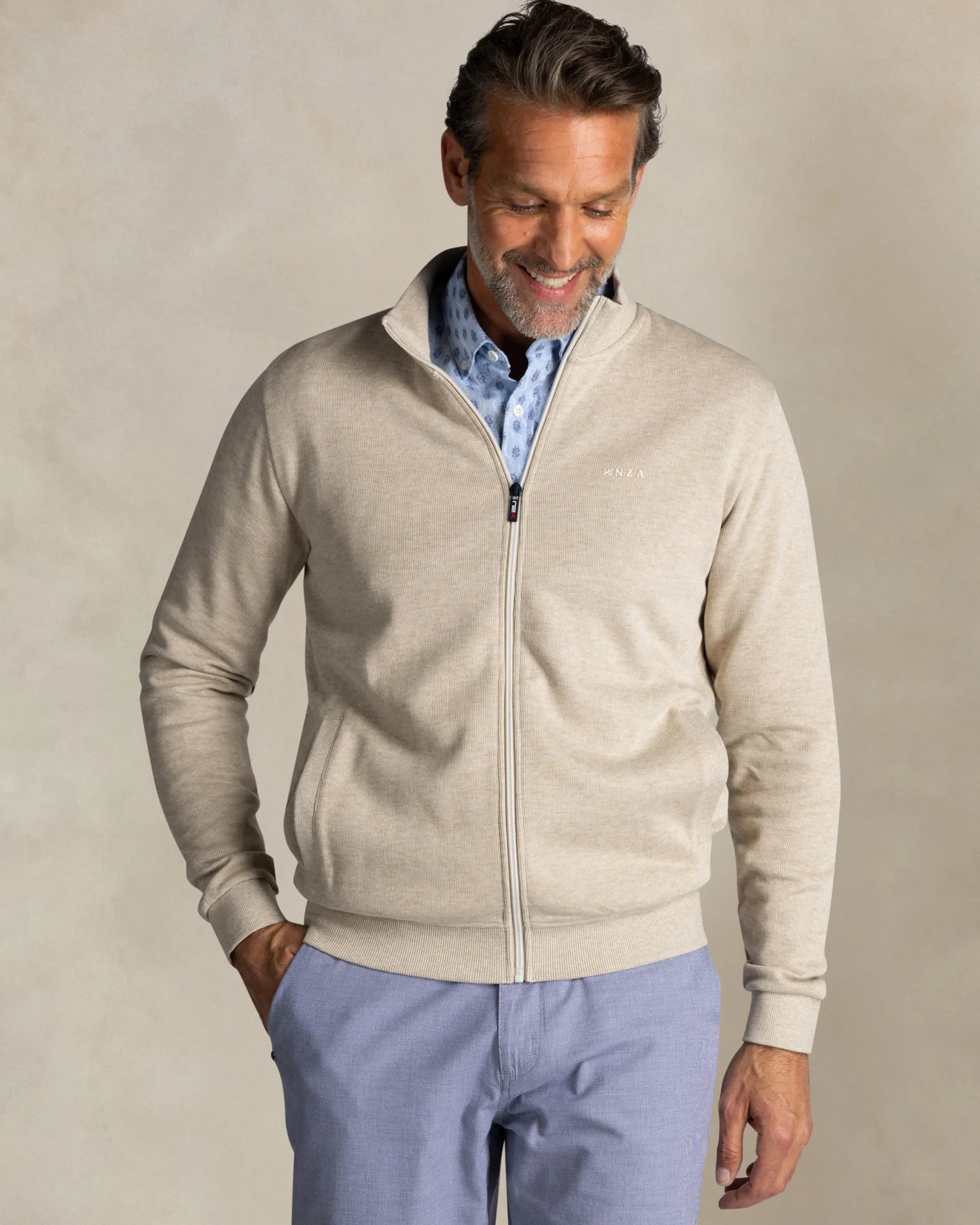 Green cotton zip-up sweater