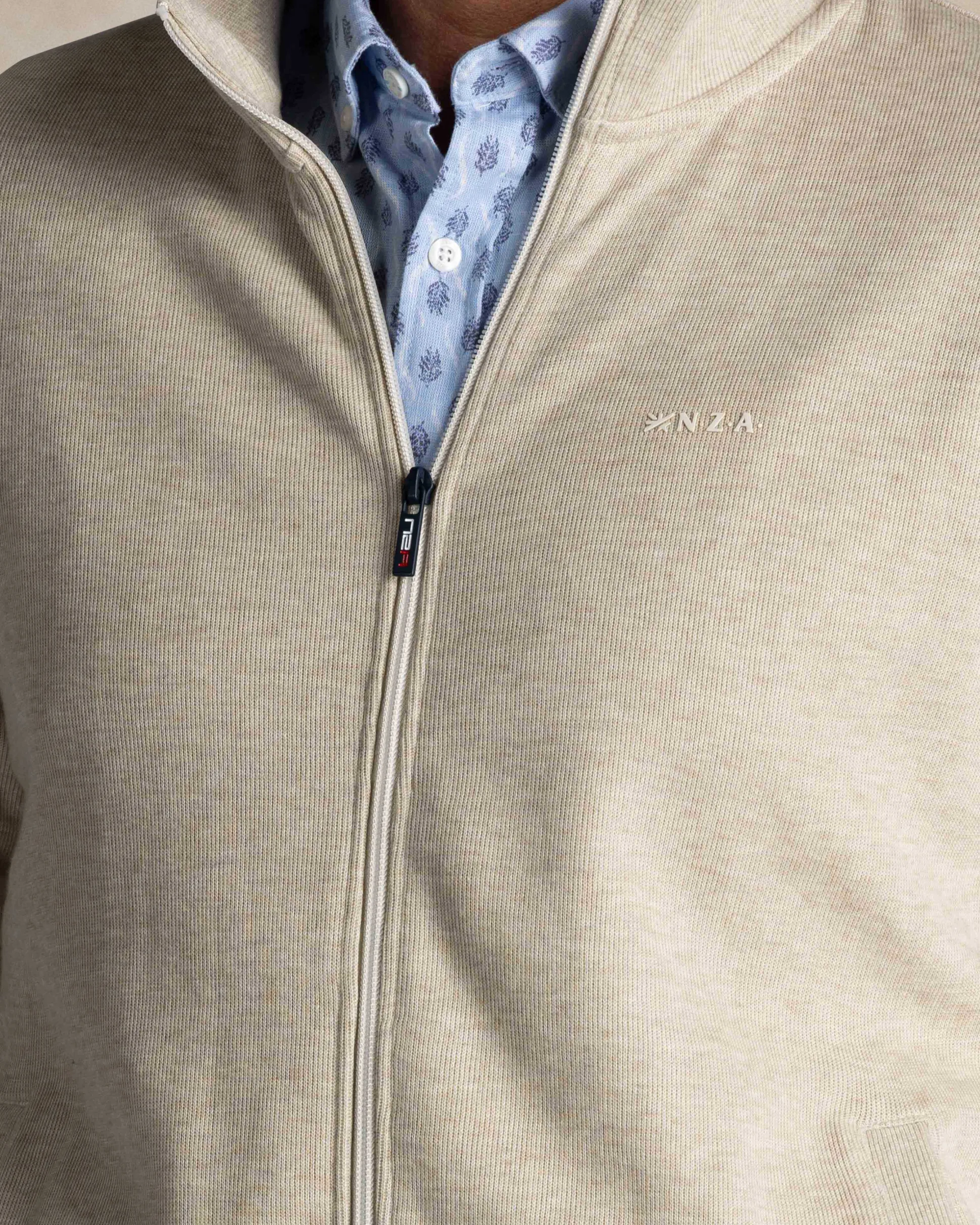 Green cotton zip-up sweater