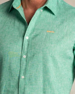 Green cotton-linen long-sleeve shirt