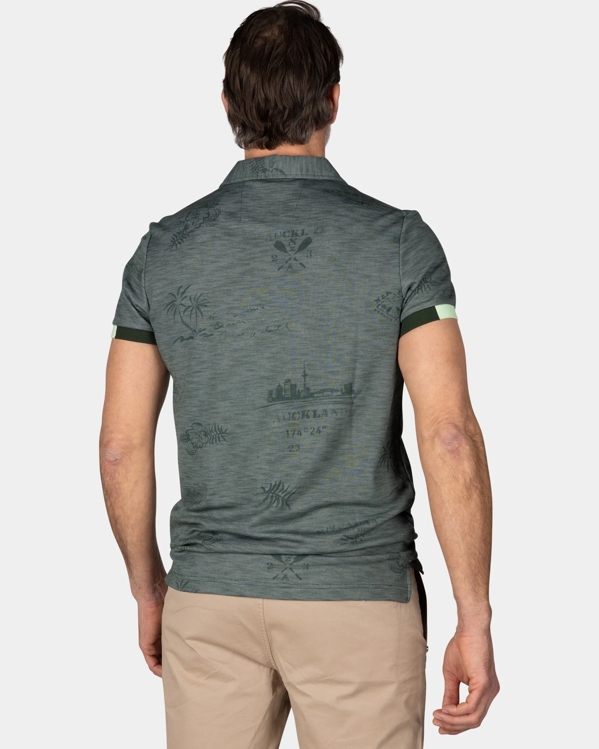 Green Gray Polo with Leaf Print