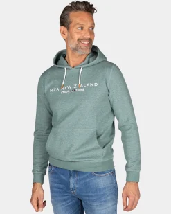 Green hoodie with chest text - Pebble Green