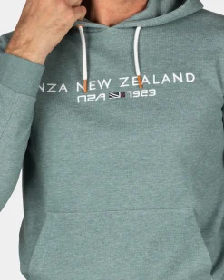 Green hoodie with chest text - Pebble Green