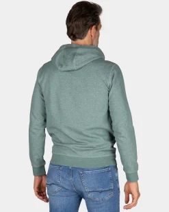 Green hoodie with chest text - Pebble Green
