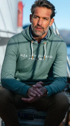 Green hoodie with chest text - Pebble Green