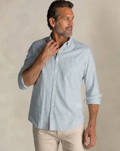 Green linen button-down shirt