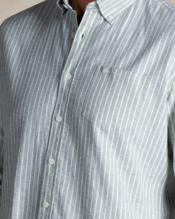 Green linen button-down shirt