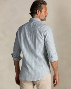Green linen button-down shirt