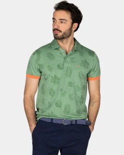 Green polo shirt with leaf print