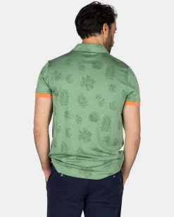 Green polo shirt with leaf print