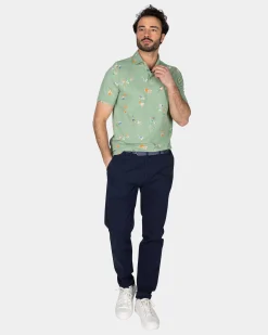 Green polo shirt with leaf print