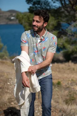 Green polo with flower print - Misty Army