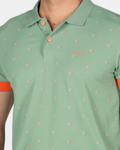 Green polo with orange accents