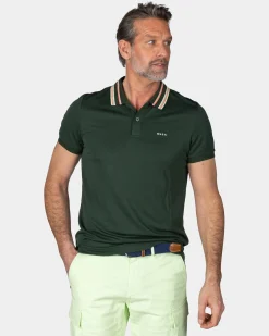 Green Polo with Striped Collar