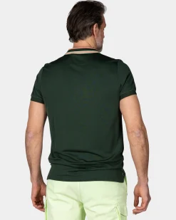 Green Polo with Striped Collar