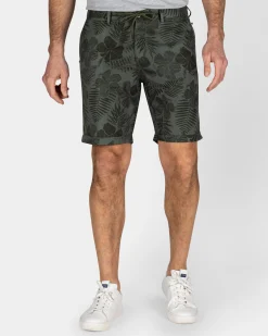 Green Shorts with Leaf Print