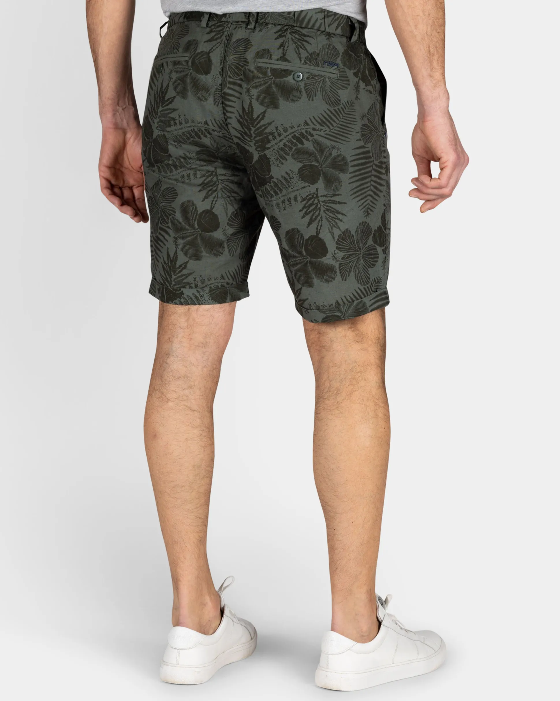 Green Shorts with Leaf Print