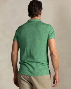 Green solid polo made of cotton and linen