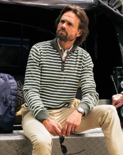 Green striped pullover with half zip