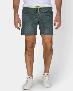 Green Swim Shorts with Print and Light Yellow Details