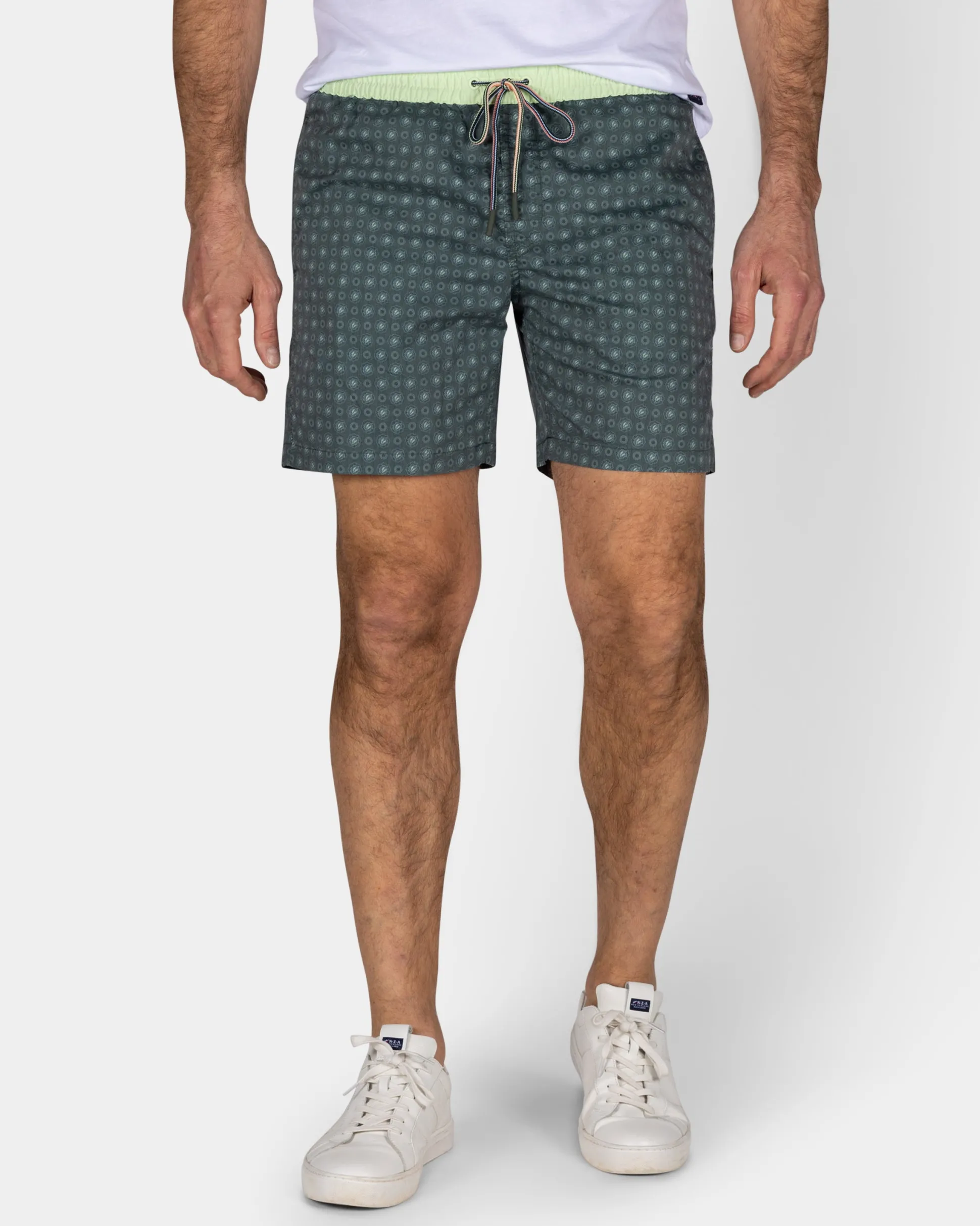 Green Swim Shorts with Print and Light Yellow Details