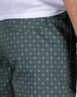 Green Swim Shorts with Print and Light Yellow Details