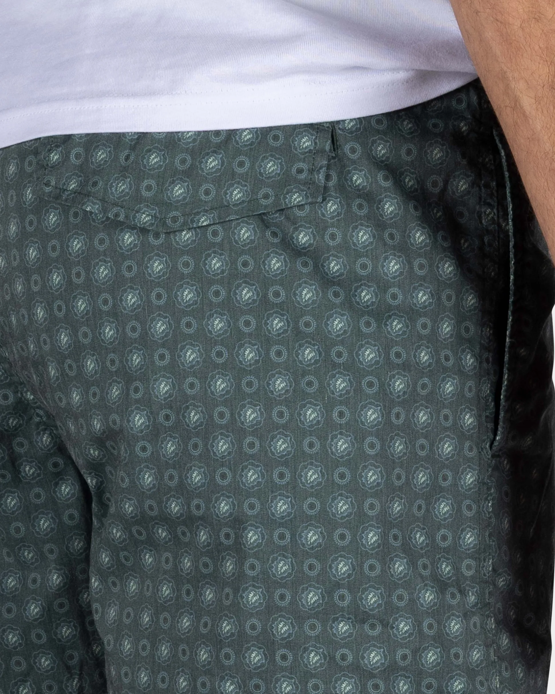 Green Swim Shorts with Print and Light Yellow Details