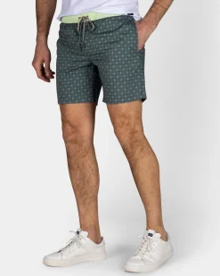 Green Swim Shorts with Print and Light Yellow Details