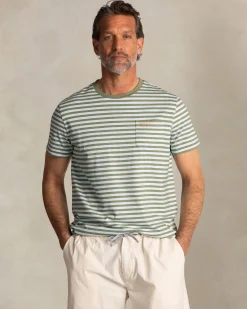 Green T-shirt with light green stripes