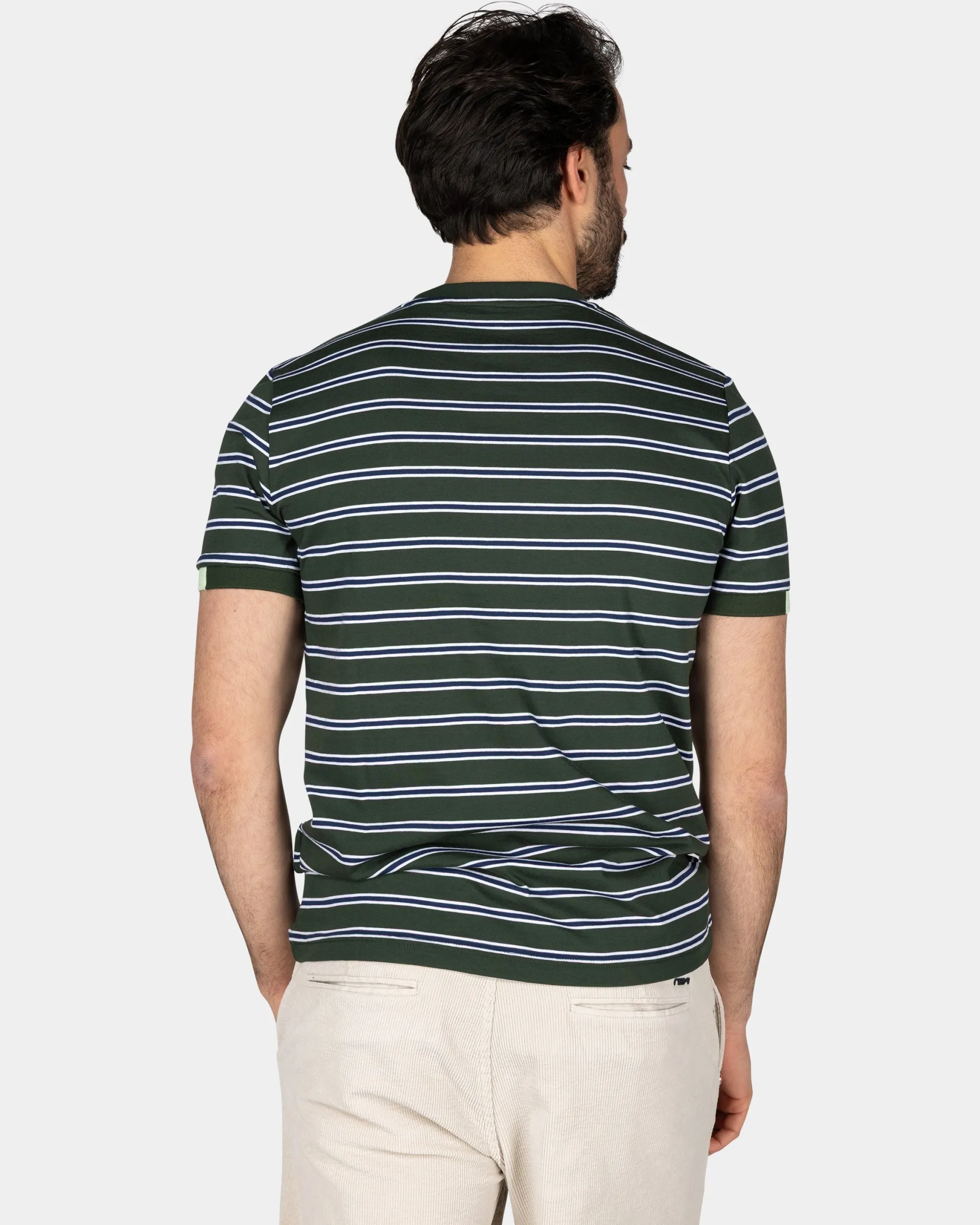 Green-White Striped Cotton T-Shirt