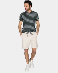 Green-White Striped Cotton T-Shirt