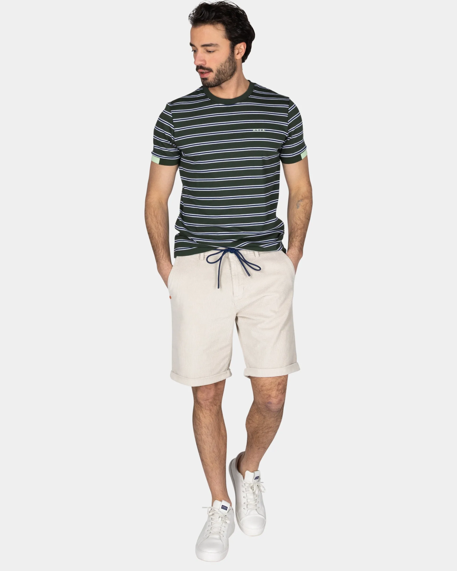 Green-White Striped Cotton T-Shirt