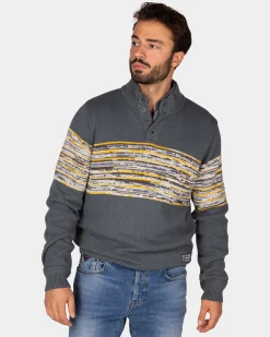Grey cotton sweater with yellow and black print - Ash Grey