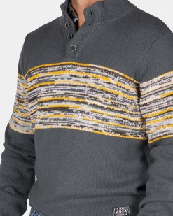 Grey cotton sweater with yellow and black print - Ash Grey